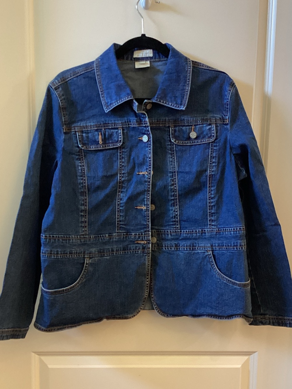 Women's Dark Blue Denim Jacket - Classic Button-Up Jean Jacket